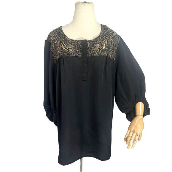 Avenue Black Beaded Balloon Sleeves Top Tunic Plus Size 26 28 New - Picture 15 of 15